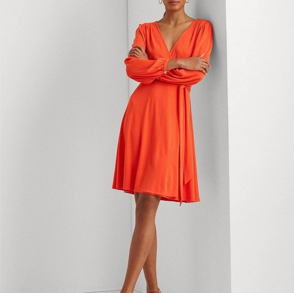 Ralph Lauren Long Drape Sleeve Surplice V-neck Wrap Jersey Dress Plus Size - Picture 8 of 13